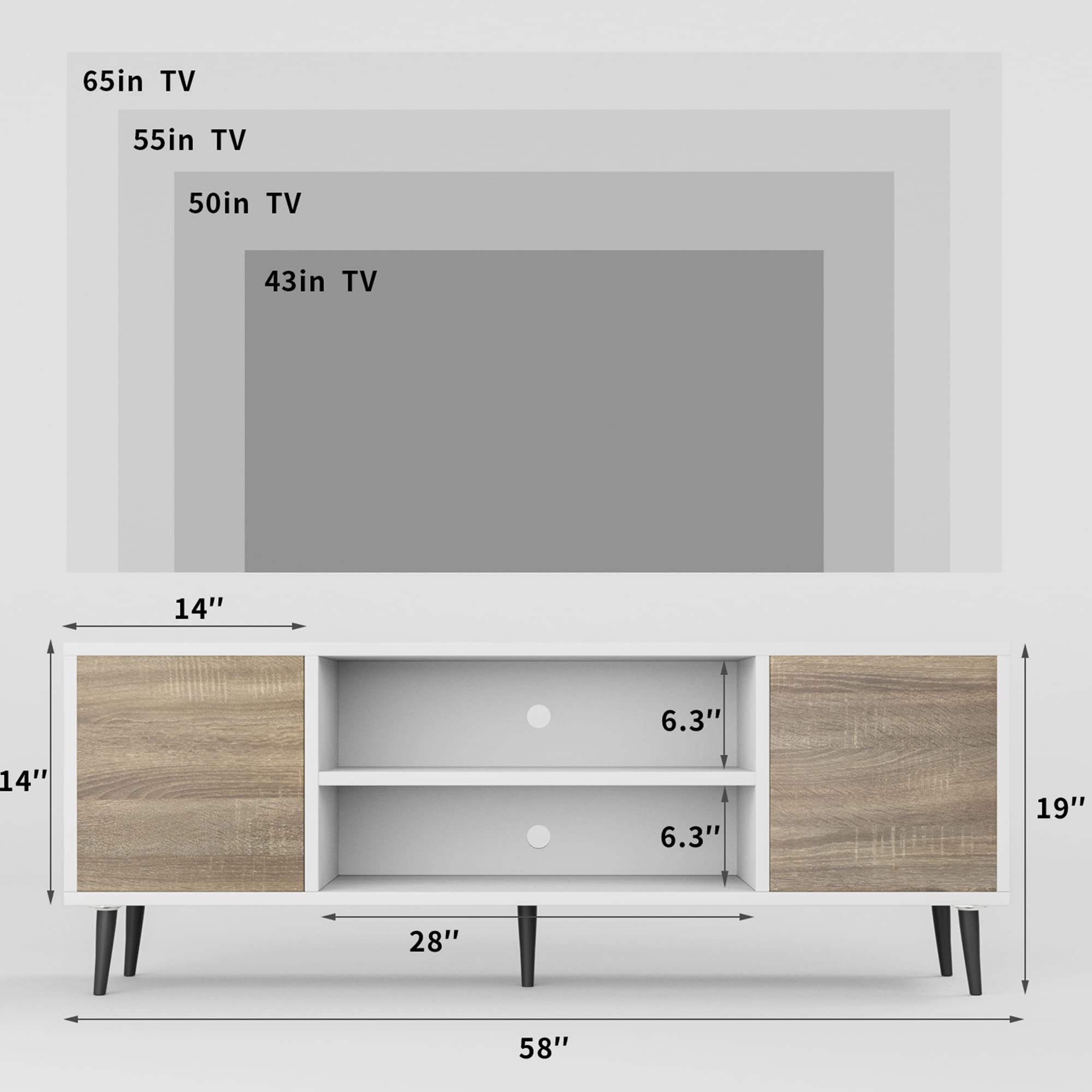 Mid Century Modern TV Stand for 65 Inch TV with Storage