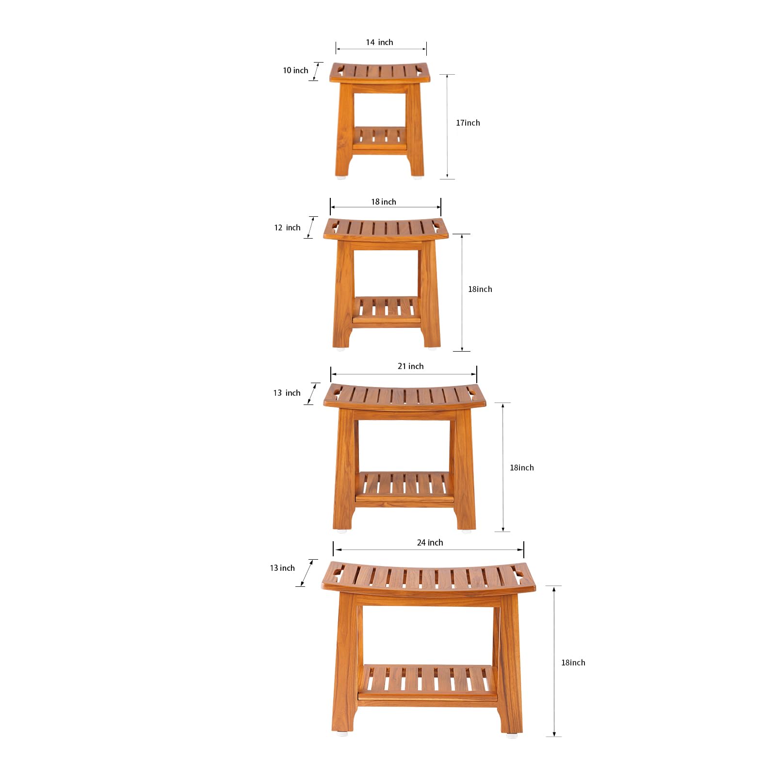Compact Teak Shower Stool with Shelf and Handle