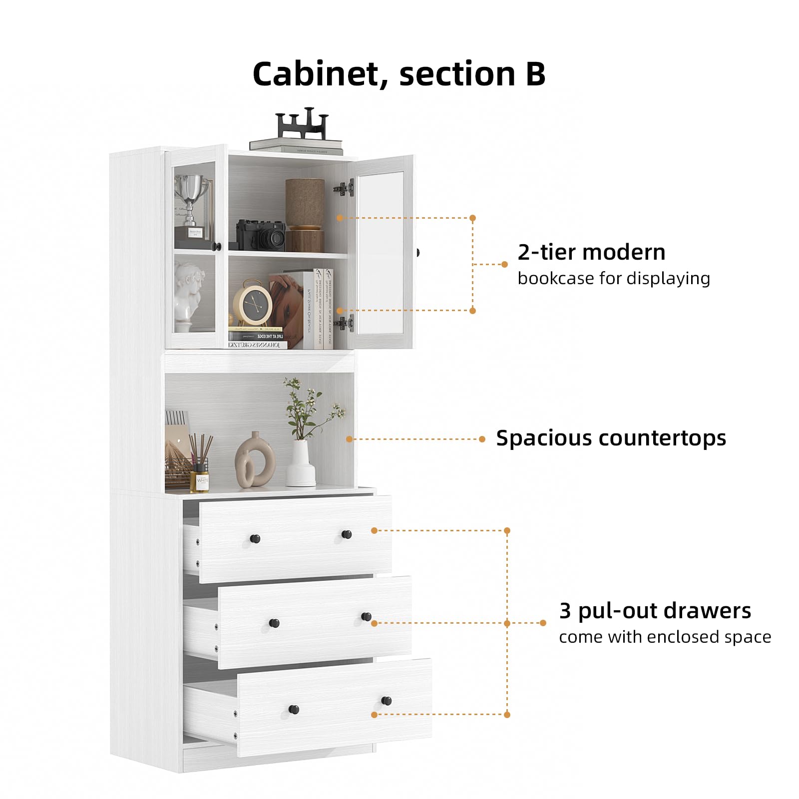 5-Tier Modular Storage Cabinet with Glass Doors and Drawers