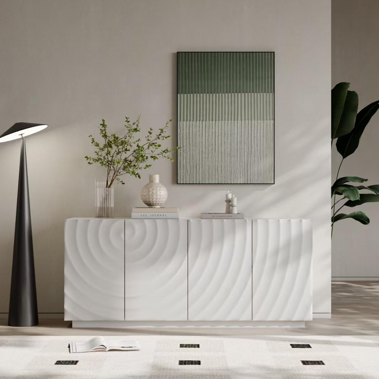 4-Door Buffet Cabinet with Textured Ripple Front