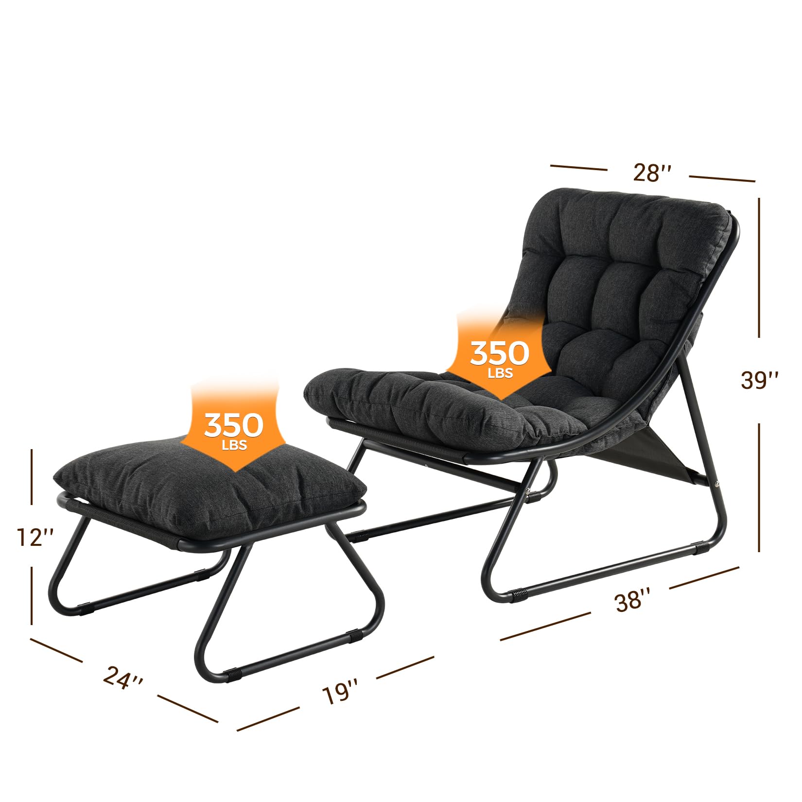 Outdoor Lounge Chair with Ottoman - Modern Patio Recliner Set