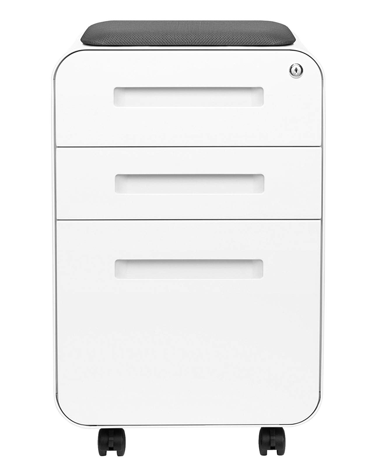 3-Drawer Mobile File Cabinet with Cushioned Seat