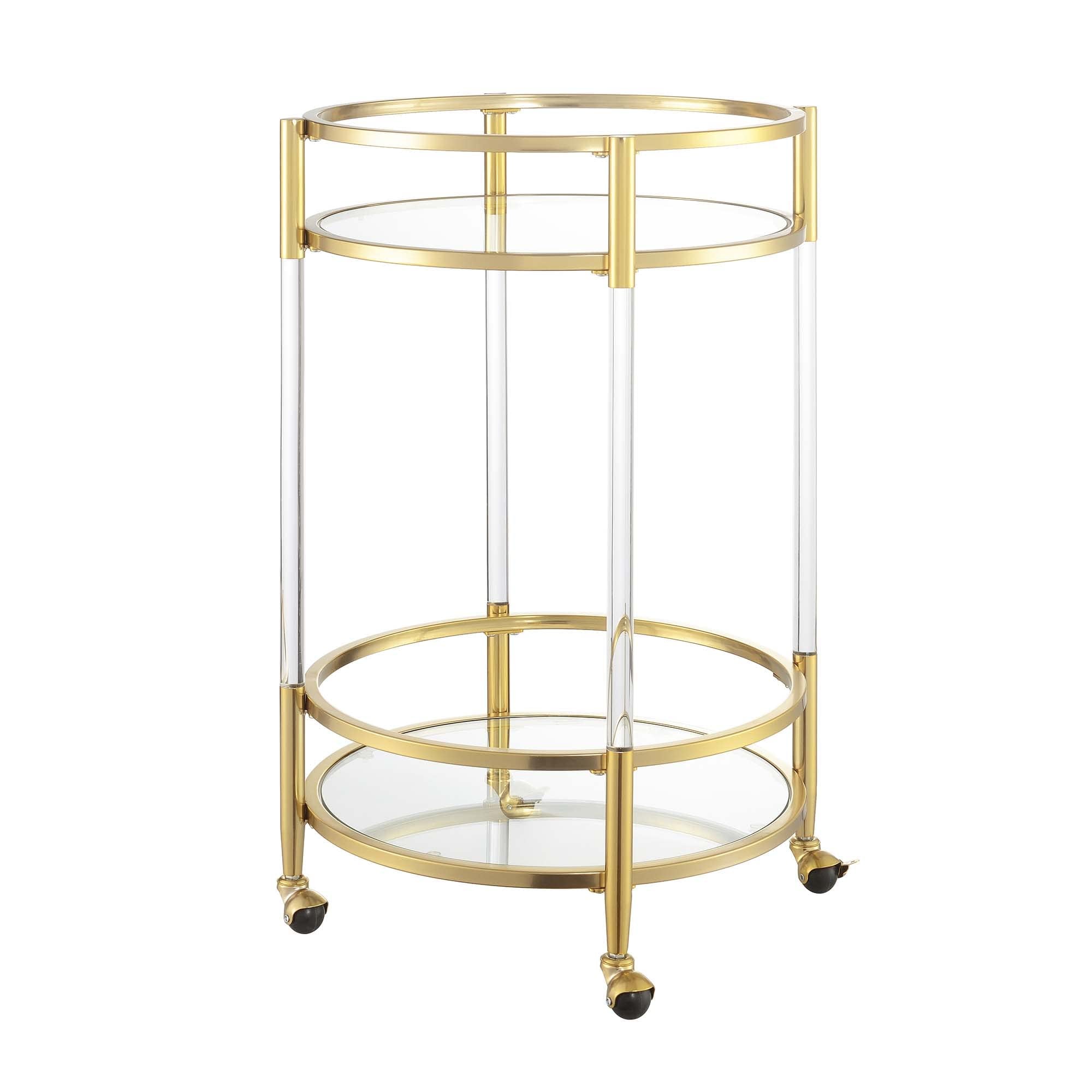 Acrylic Round Glass Bar Cart with Wheels