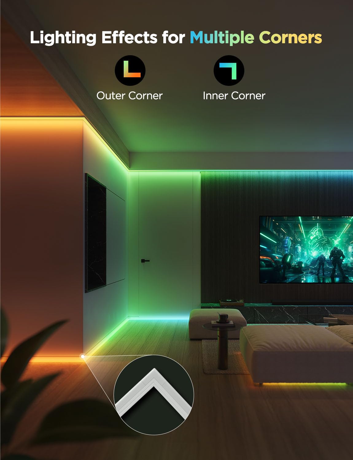 RGBIC LED Strip Lights 32.8ft with Diffuser Covers