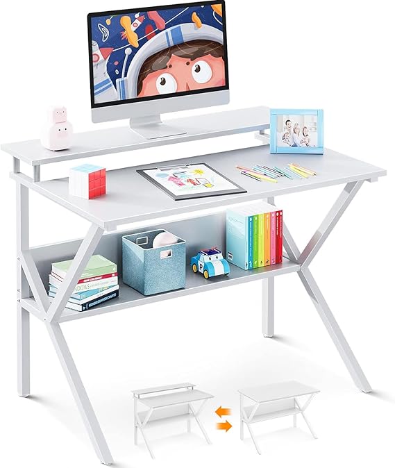 Small Computer Desk with Storage and Monitor Stand for Kids