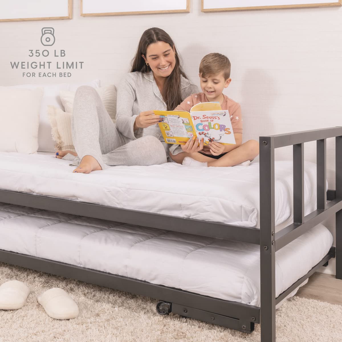 Twin Daybed with Pop-Up Trundle Set - Black Metal Frame