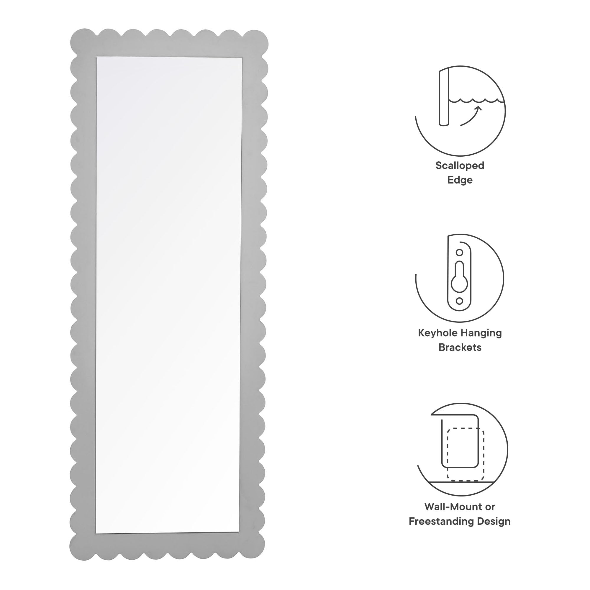 Scalloped Full-Length Floor Mirror Light Gray