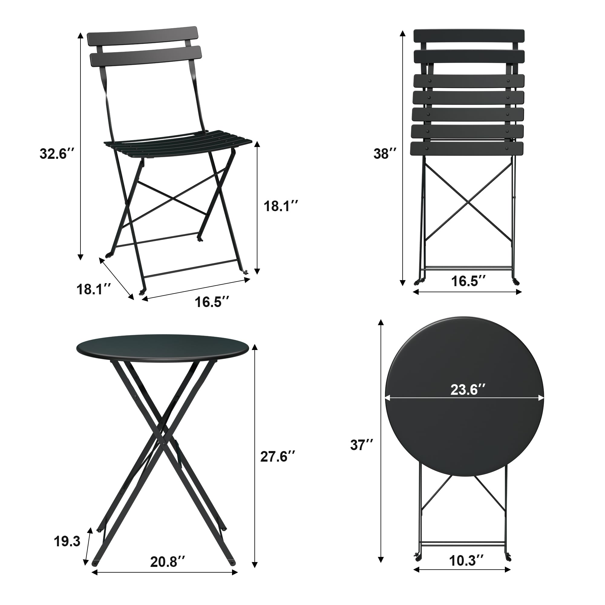 3 Piece Folding Bistro Set - Table and 2 Chairs