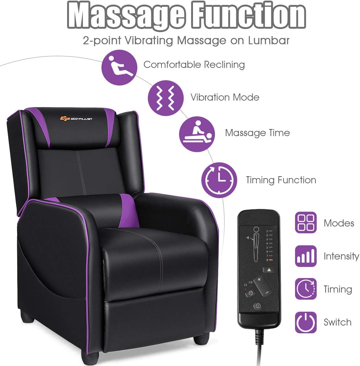 Gaming Recliner Chair with Massage and Footrest
