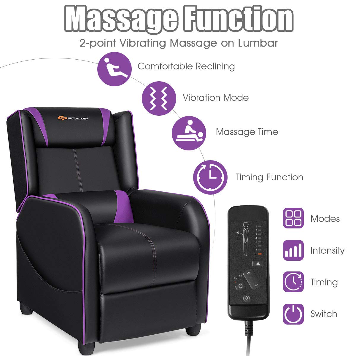 Gaming Recliner Chair with Massage and Footrest