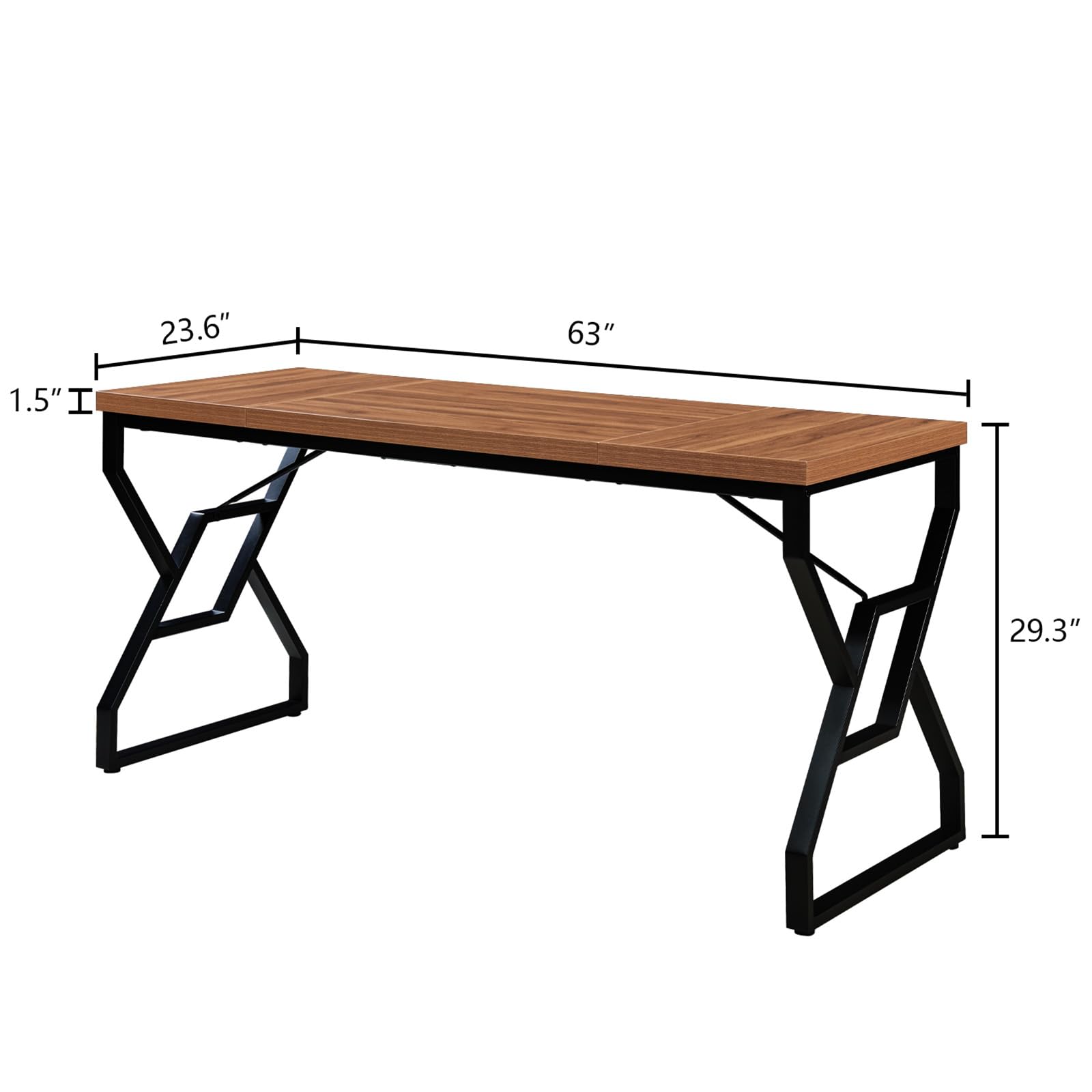 63-Inch Executive Desk with Engineered Wood and Metal Frame