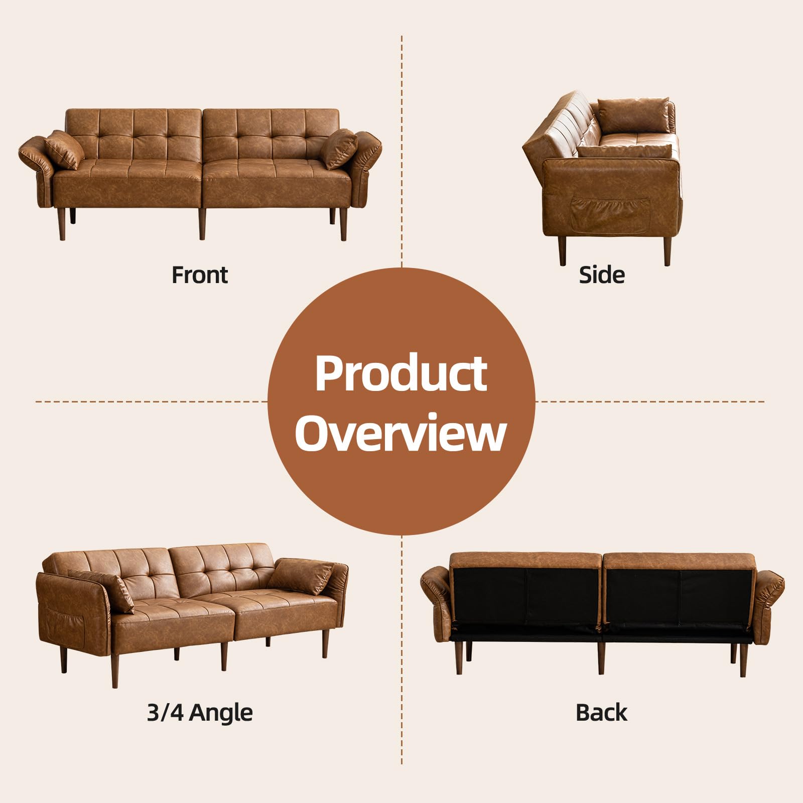 85" Convertible Futon Sofa Bed with Storage