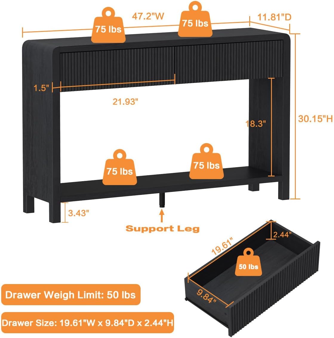 Console Table with 2 Drawers for Entryway