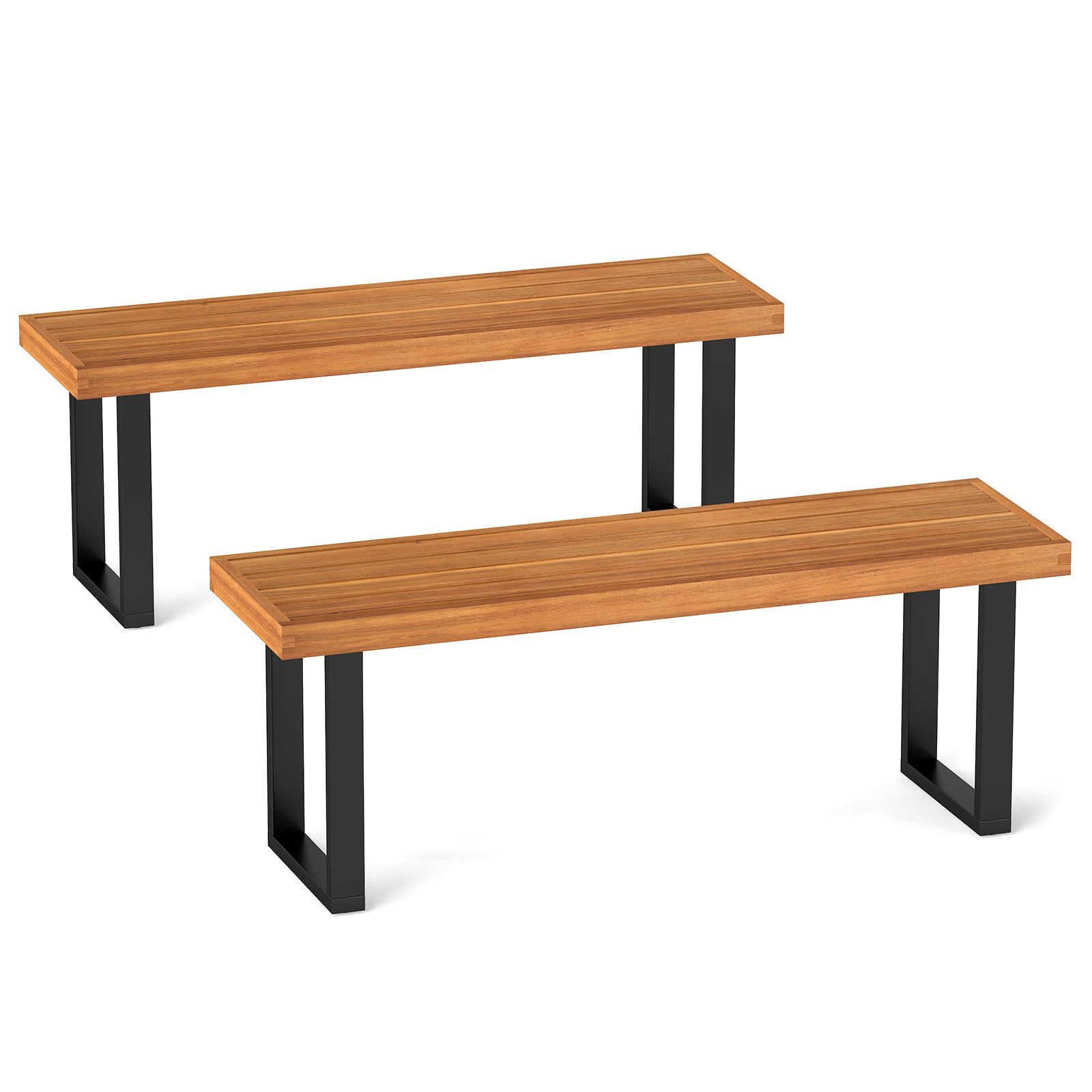 48" Acacia Wood Outdoor Bench with Slatted Seat