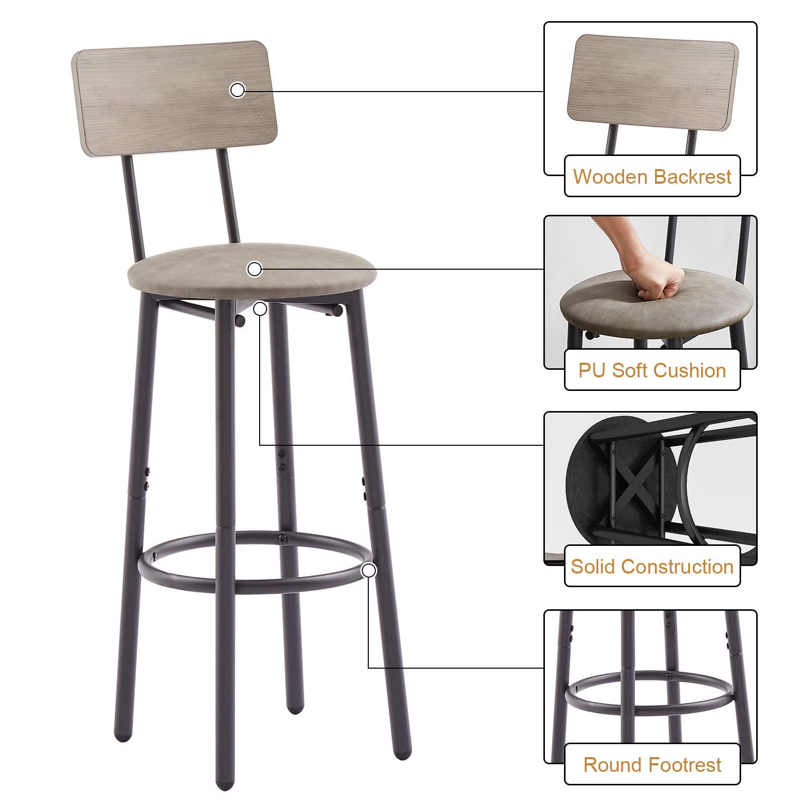 5-Piece Bar Table Set with Upholstered Stools
