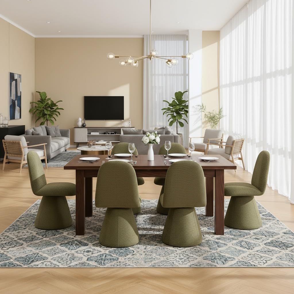 Swivel Dining Chairs Set of 6 Mid Century Modern High Back Chenille Upholstered