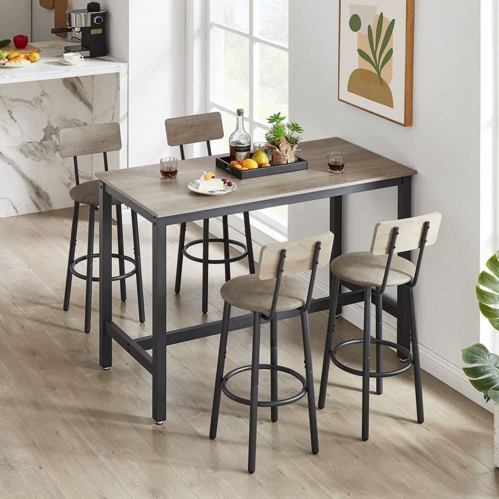 5-Piece Bar Table Set with Upholstered Stools