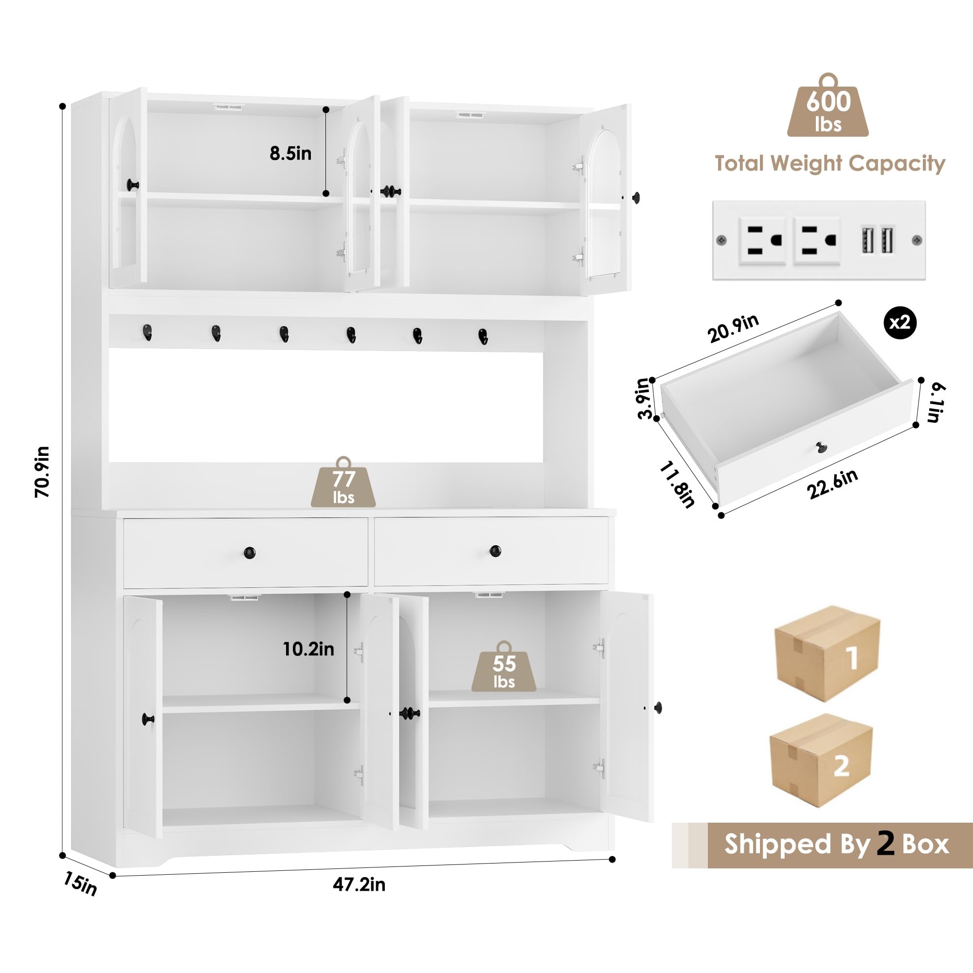 LED Kitchen Pantry Cabinet with Power Outlet