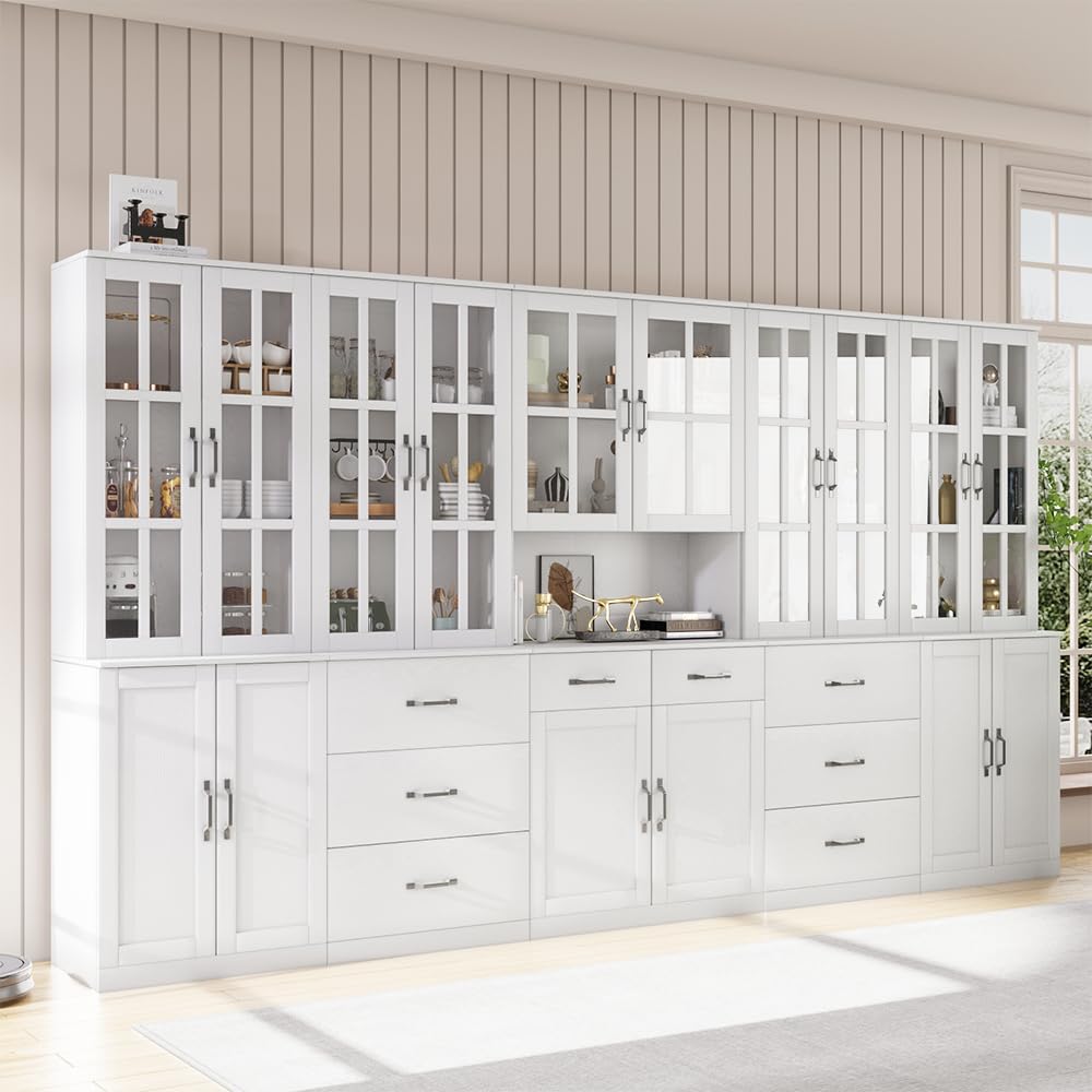 5-Tier Bookcase with Glass Door and 3 Drawers