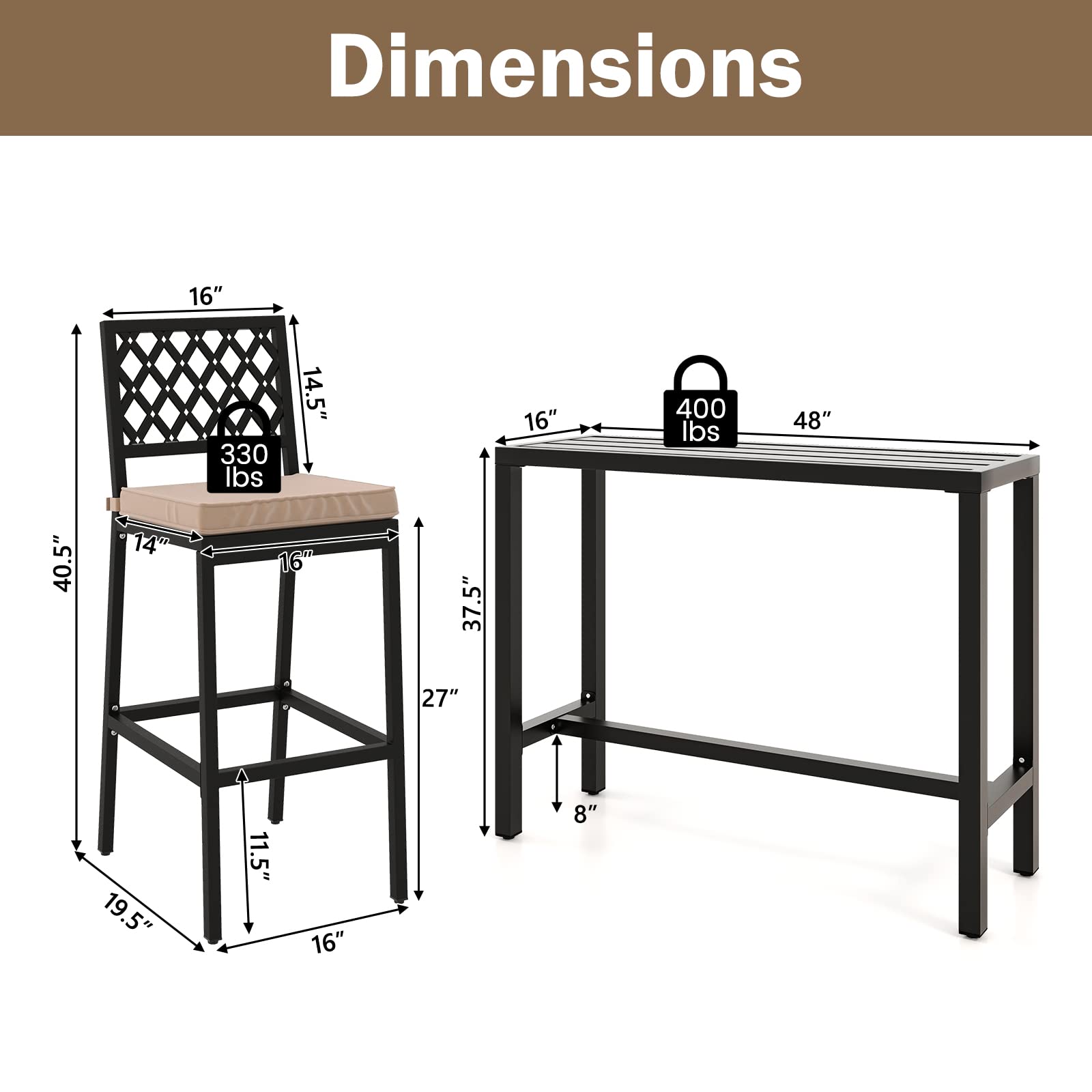 3 Piece Outdoor Bar Table and Chairs Set