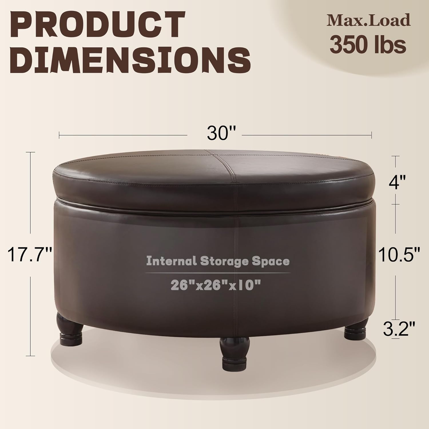 Round Storage Ottoman with Removable Top