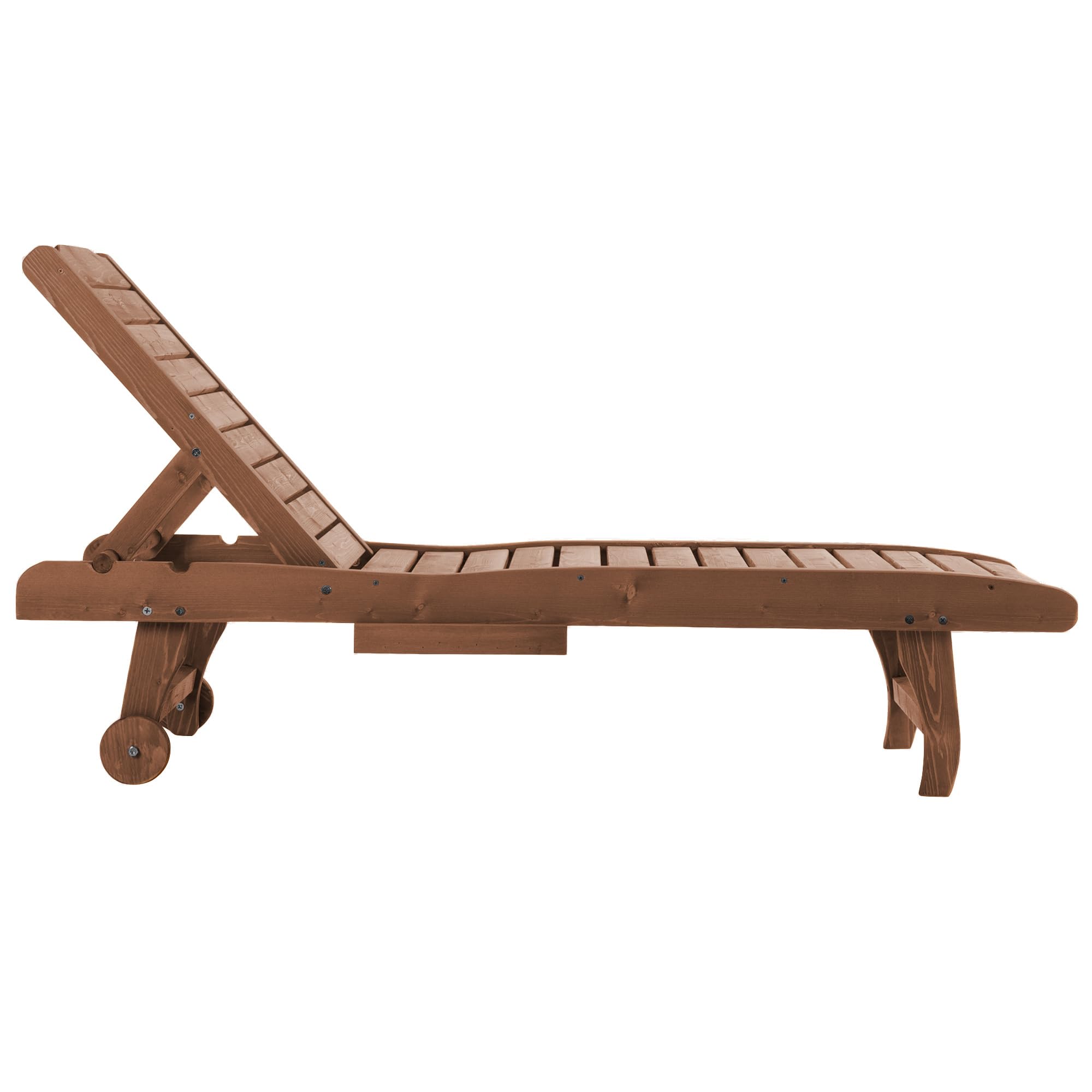 Outdoor Wooden Chaise Lounge Chair with Adjustable Backrest and Wheels