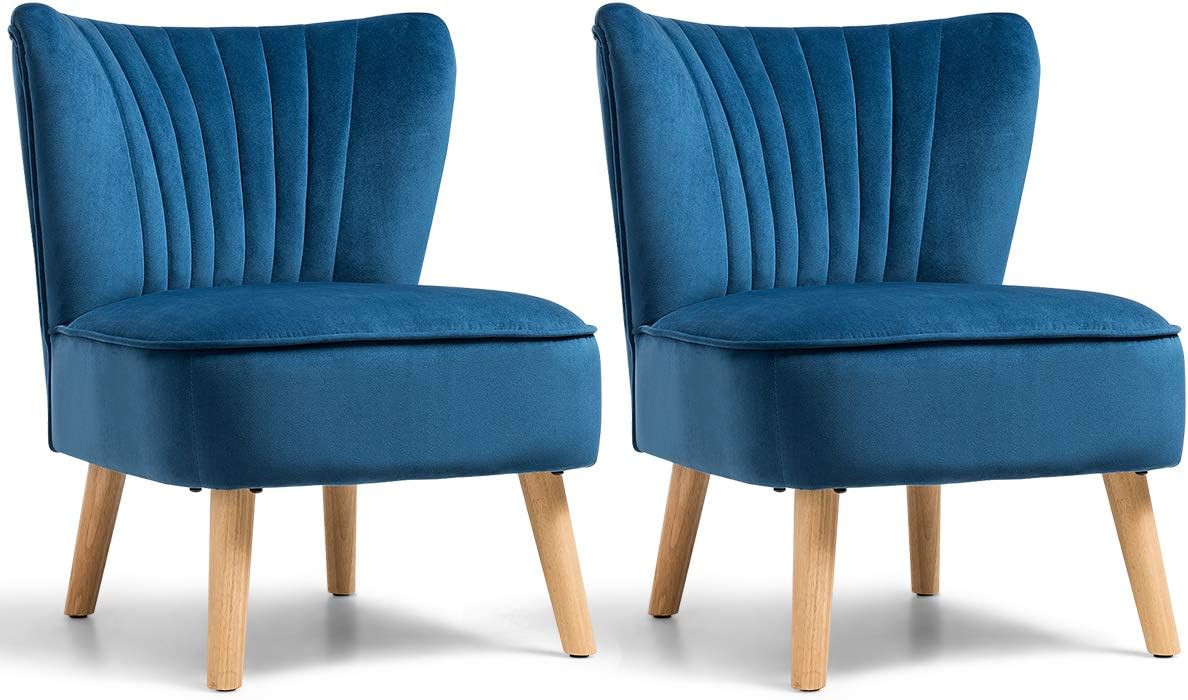 Pink Velvet Accent Chair with Wood Legs