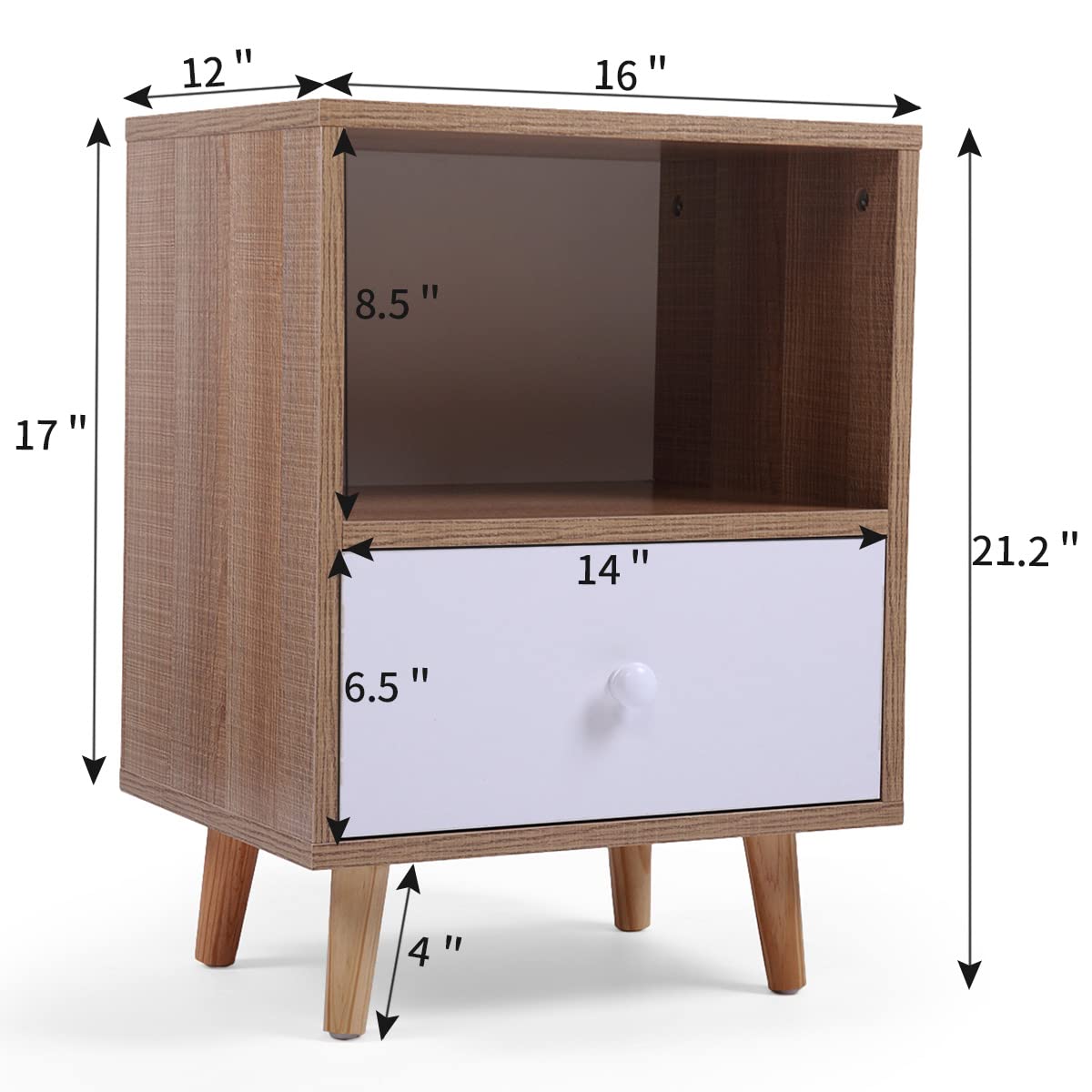 Modern Wood Nightstand with Drawer