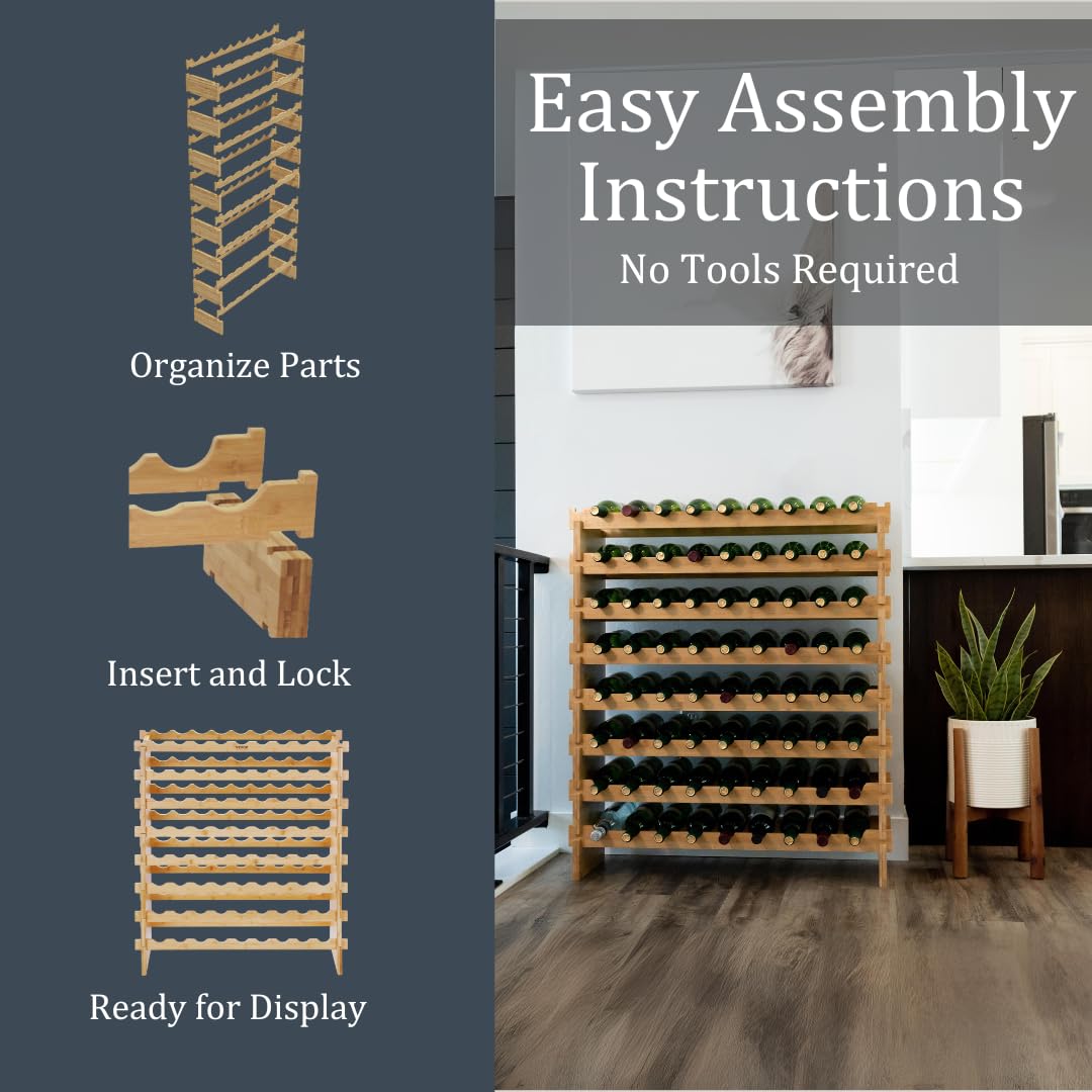 72 Bottle Bamboo Stackable Freestanding Wine Rack