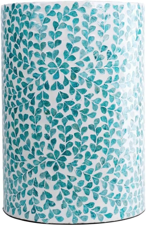 Teal Floral Drum End Table