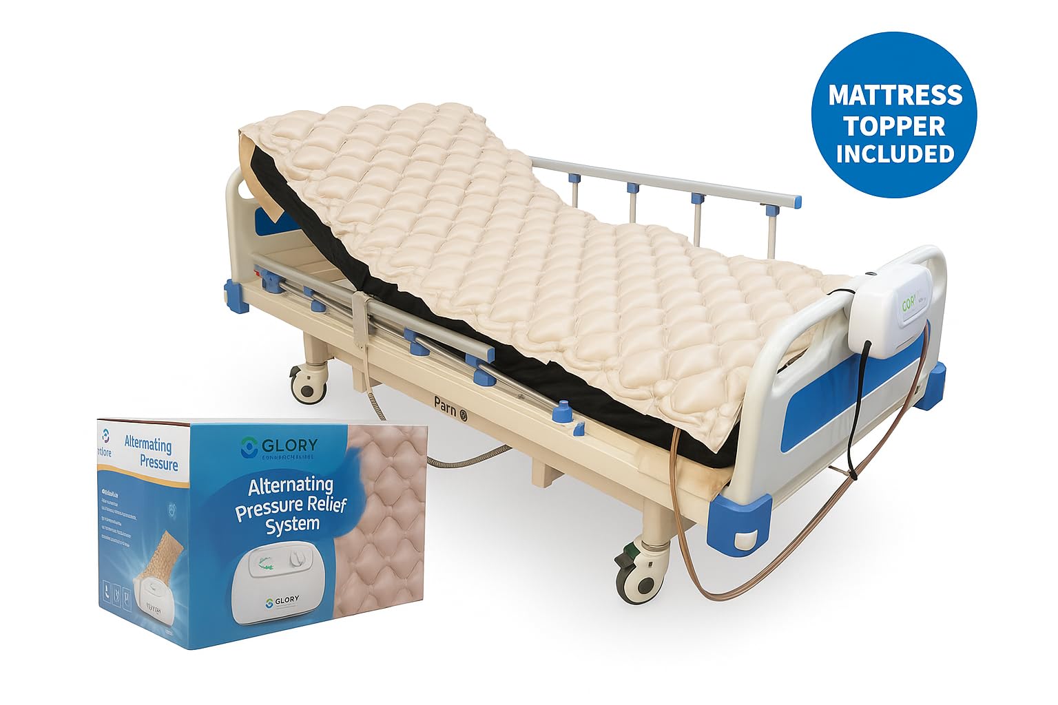 Full Electric Hospital Bed with Foam Mattress and Alternating Pressure Topper