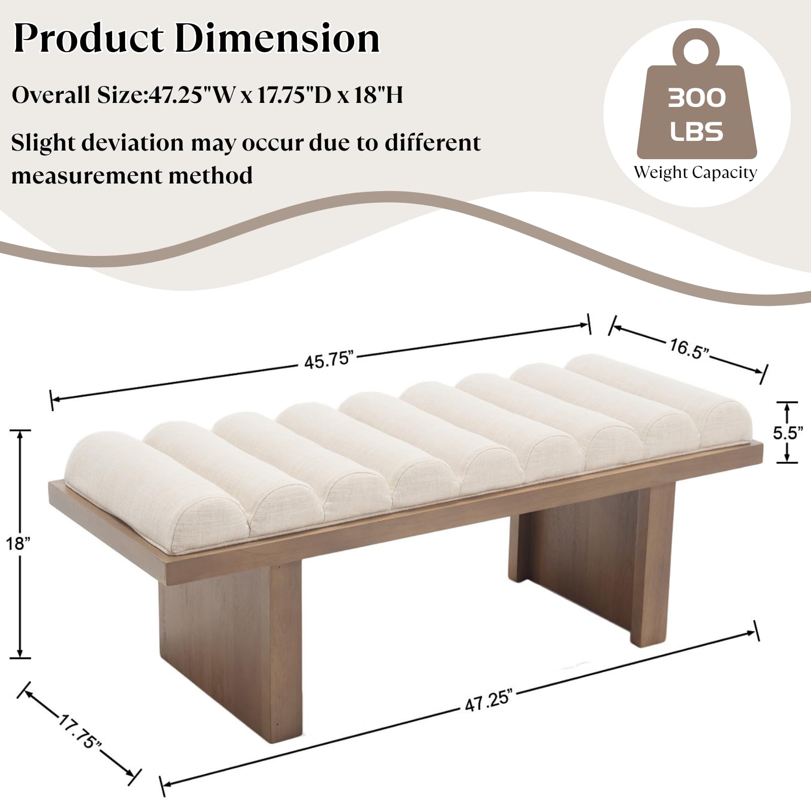47 Inch Upholstered Bench with Cylindrical Cushion