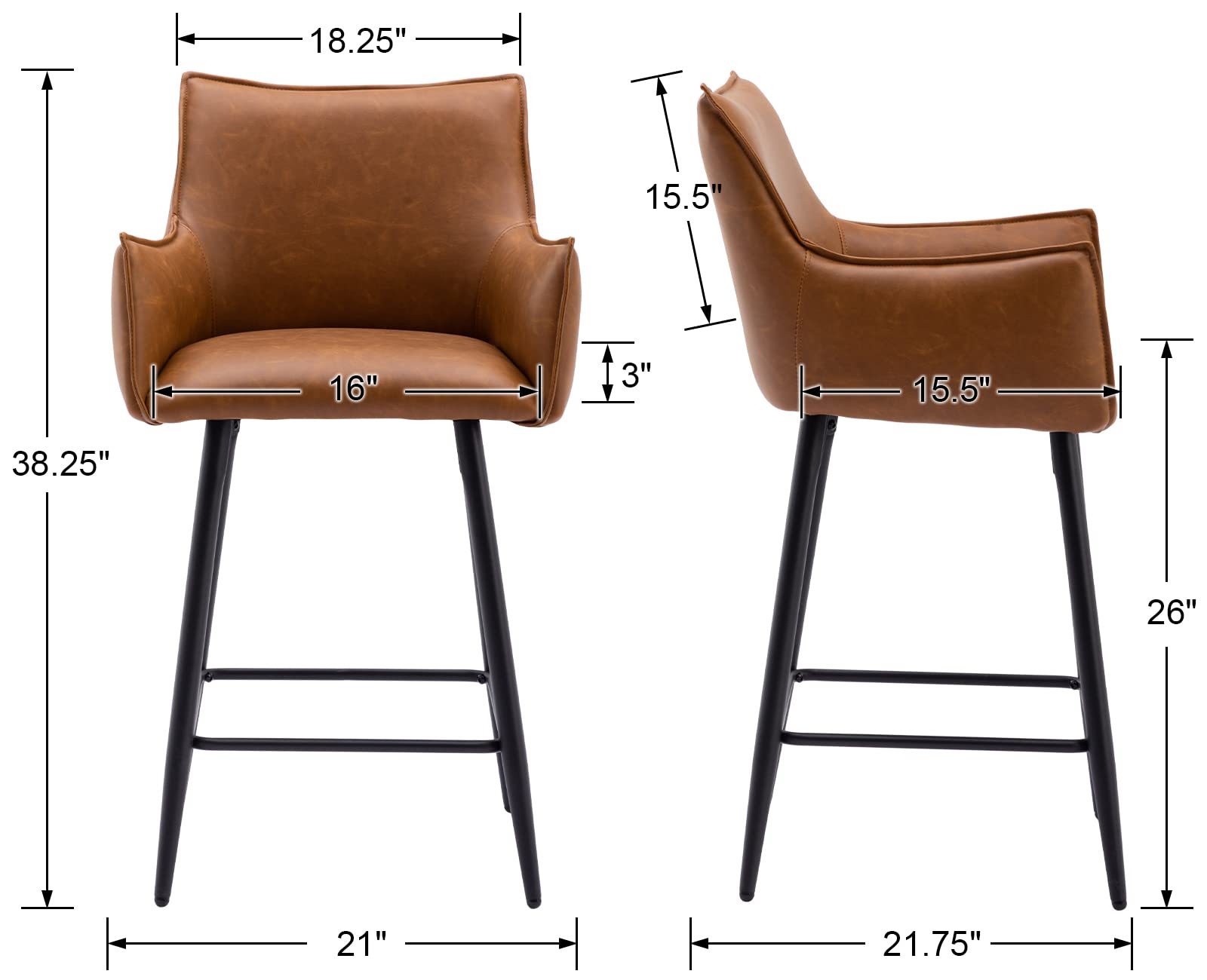 Counter Height Bar Stool Set of 2 with Comfy Back
