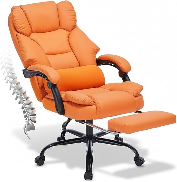 Reclining Office Chair with Footrest and Lumbar Support