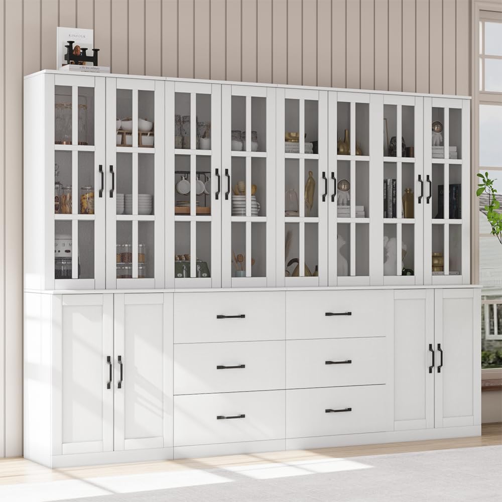 5-Tier Bookcase with Glass Door and 3 Drawers