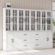 5-Tier Bookcase with Glass Door and 3 Drawers