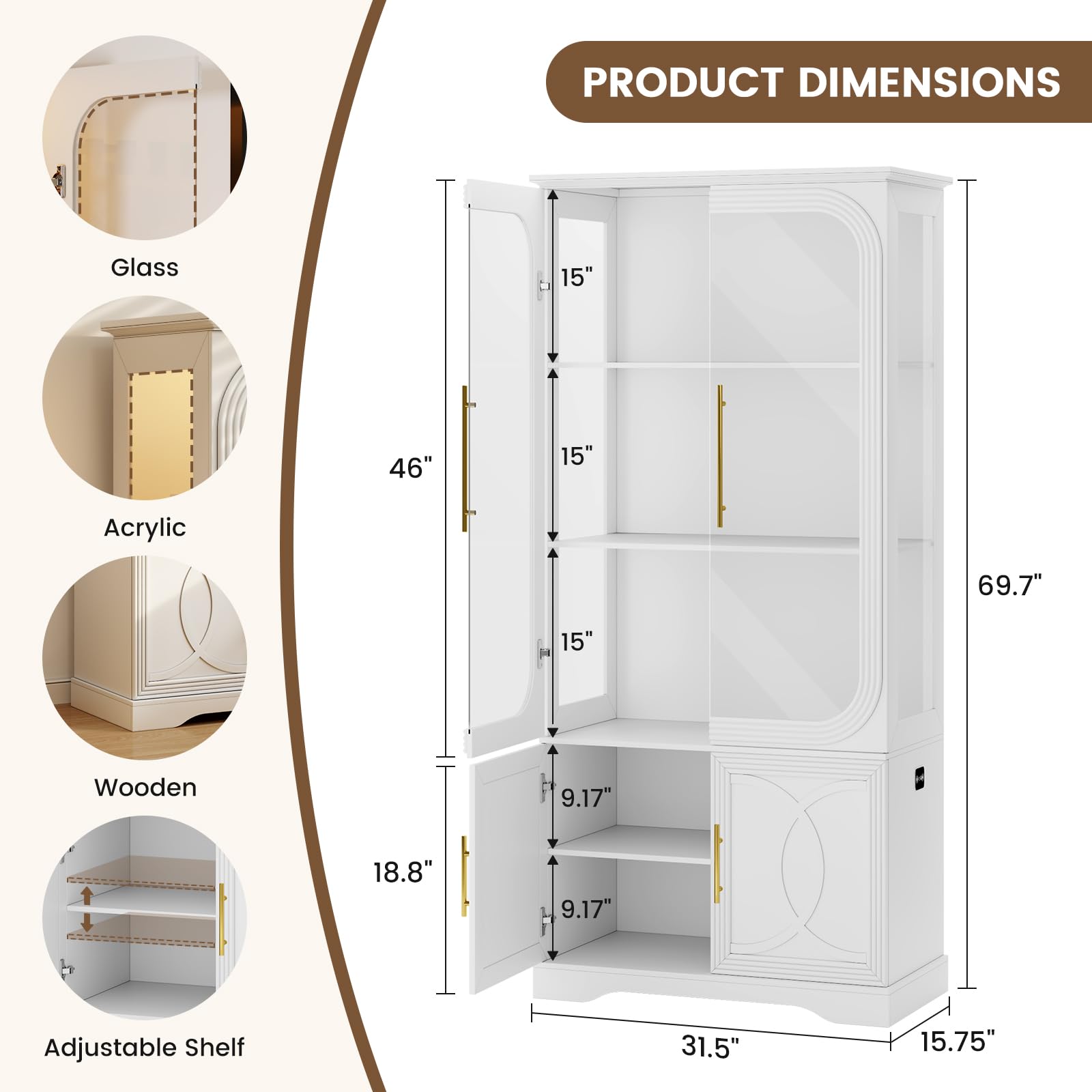 69.7" Display Cabinet with LED Lights and Glass Doors
