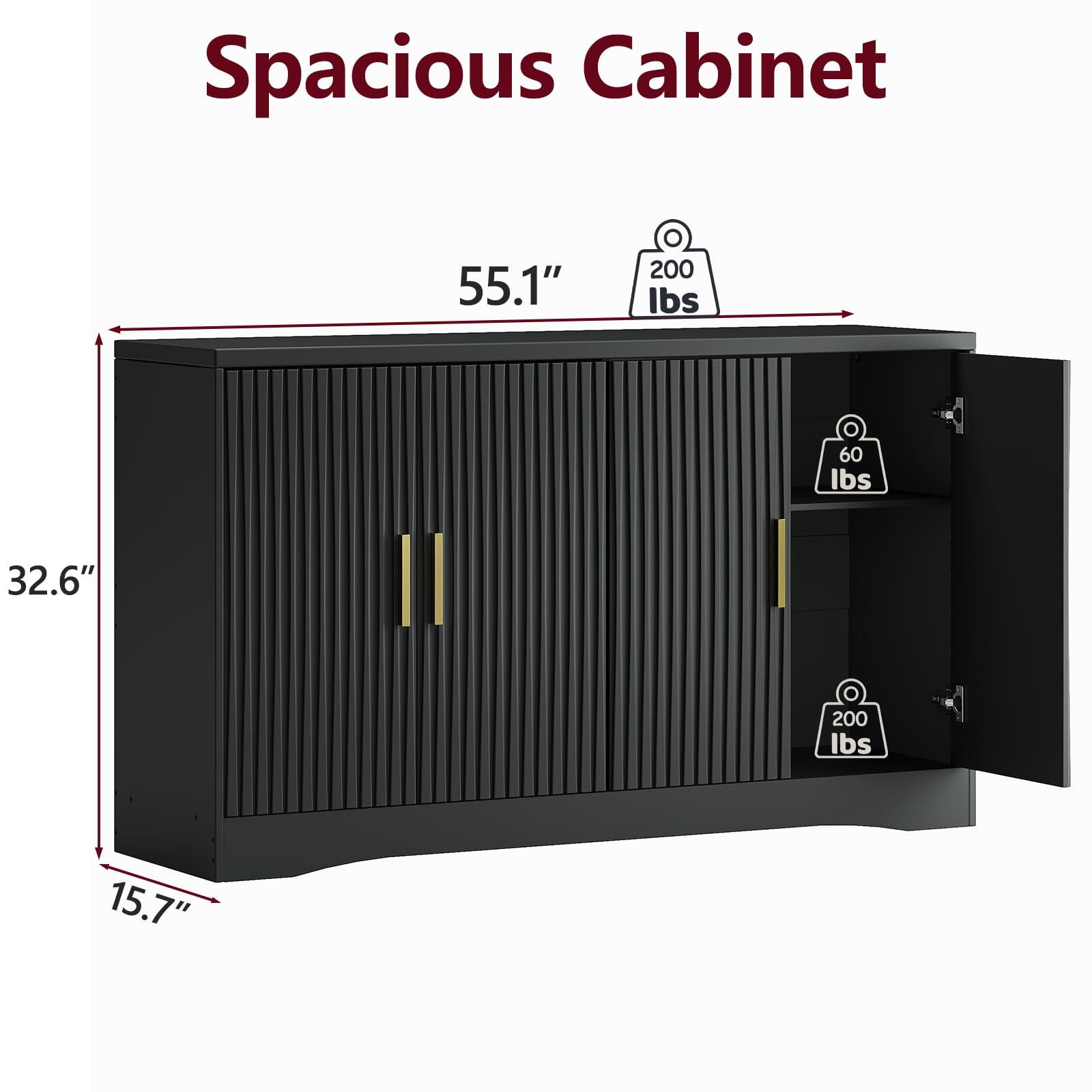 55" Modern Fluted Sideboard Buffet Cabinet