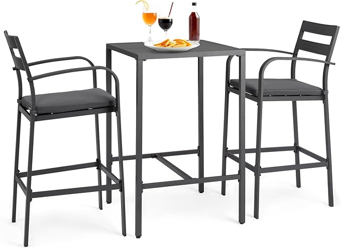 3-Piece Outdoor Bar Set with Aluminum Table and Cushioned Chairs