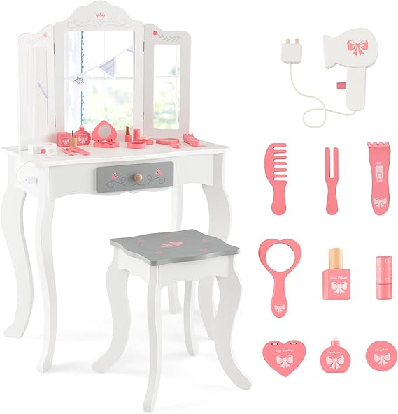 Kids Princess Floor Mirror with Storage Shelf