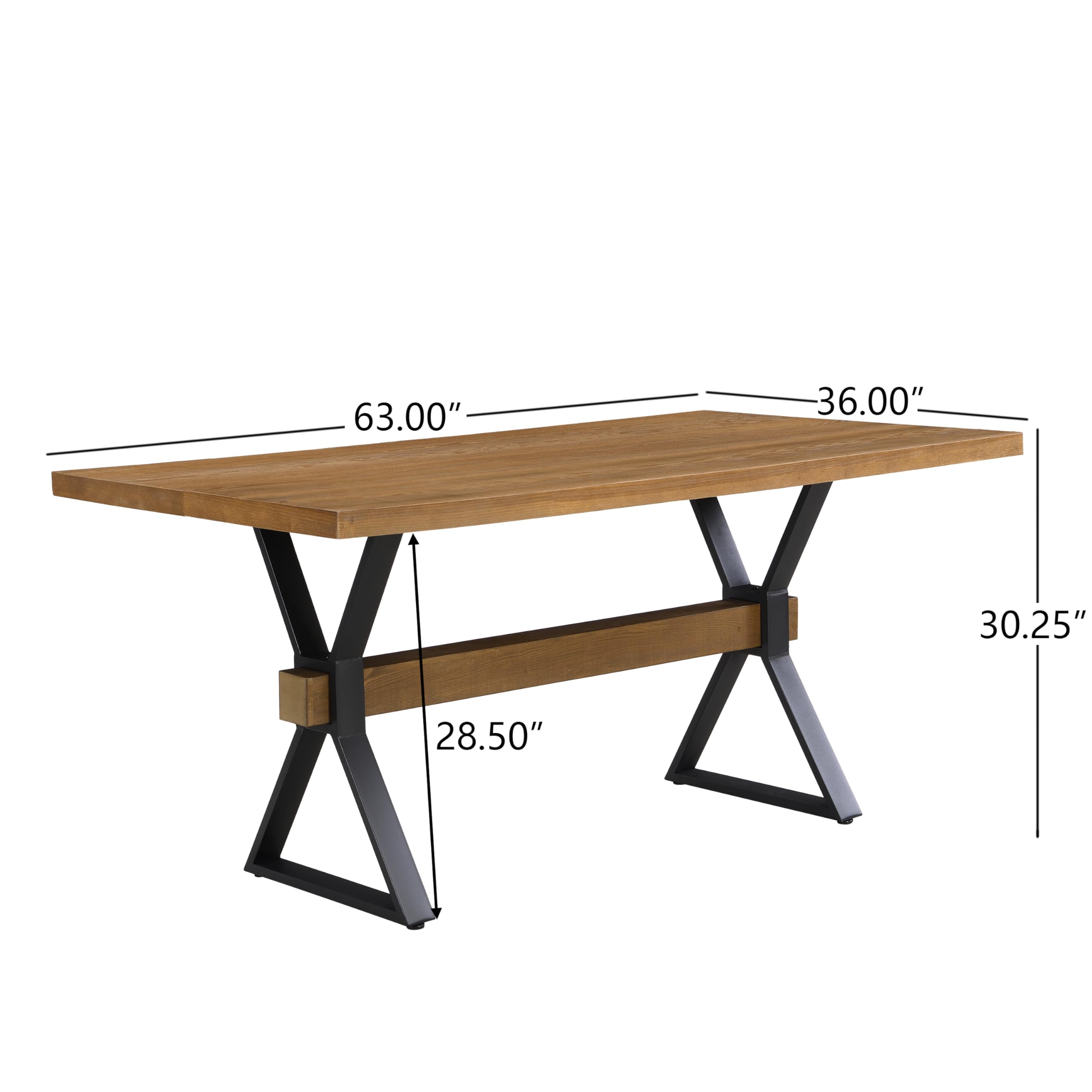 63 Inch Farmhouse Dining Table with X-Shaped Metal Legs