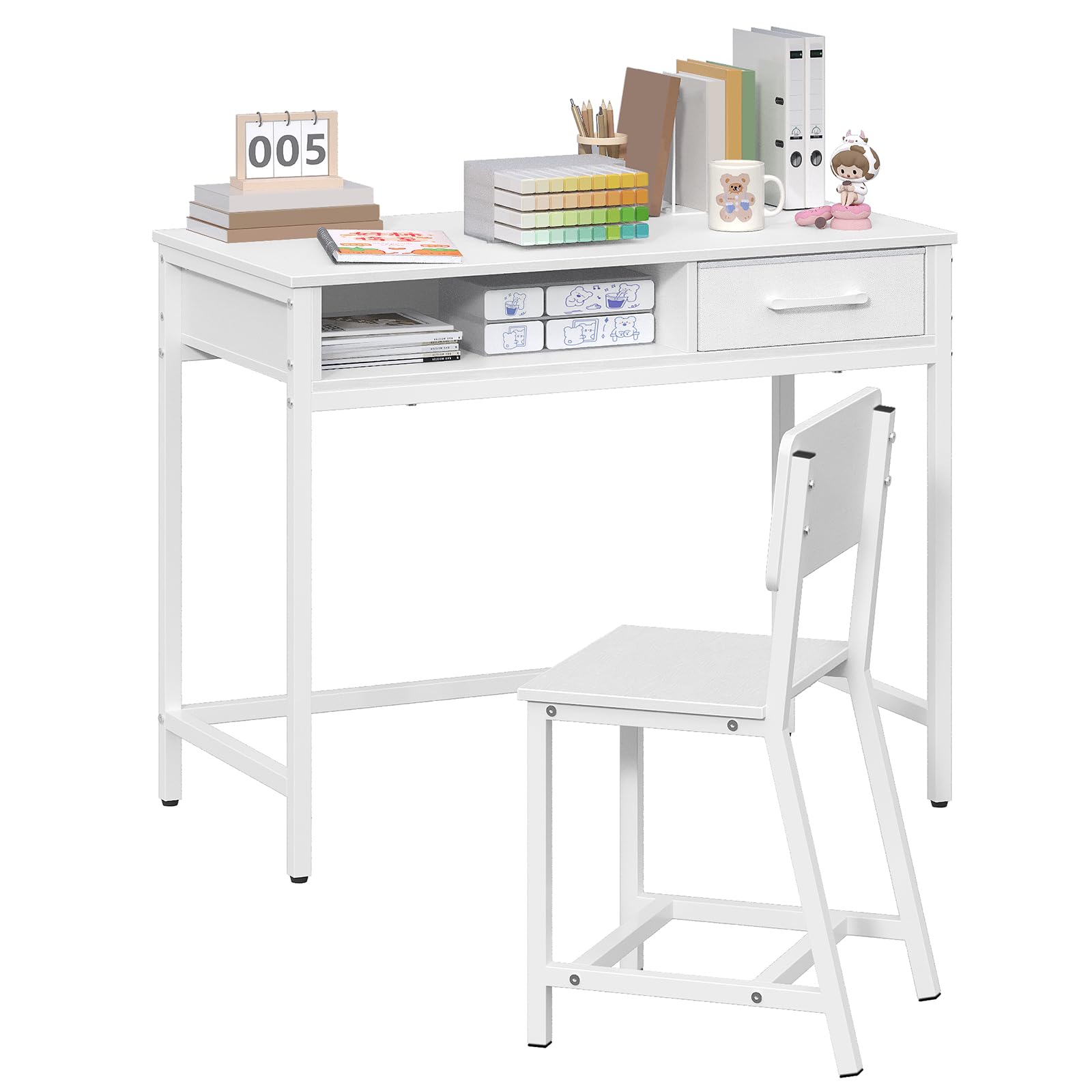 Kids Desk and Chair Set with Book Sorter and Fabric Drawer