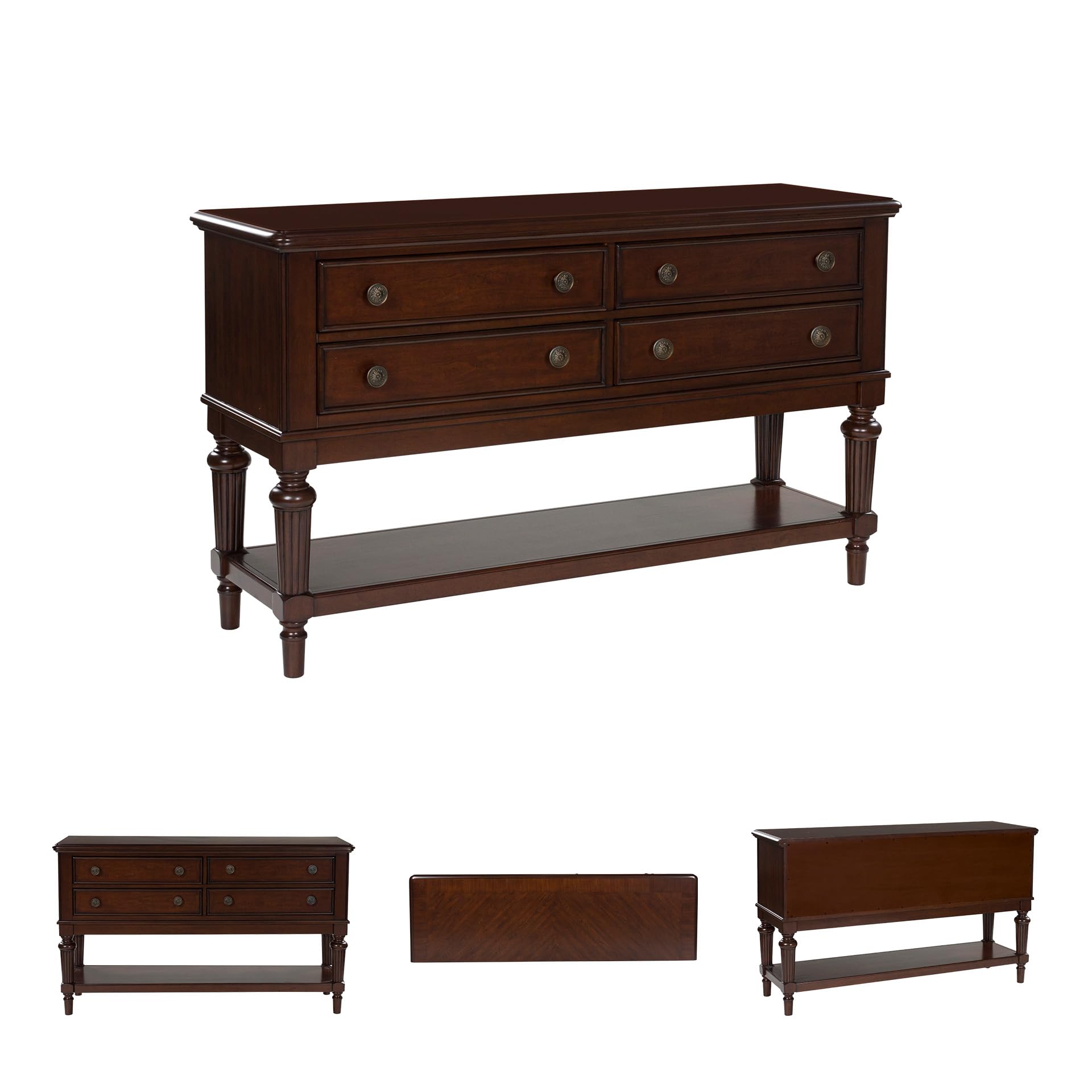 Classic 4-Drawer Dining Server with Open Shelf