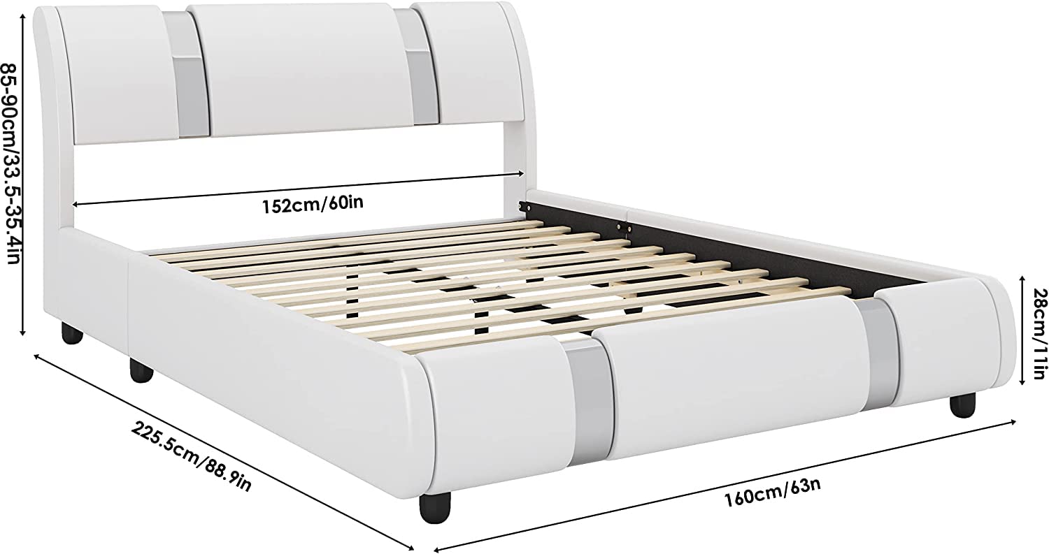 Modern Faux Leather Platform Bed Frame Queen