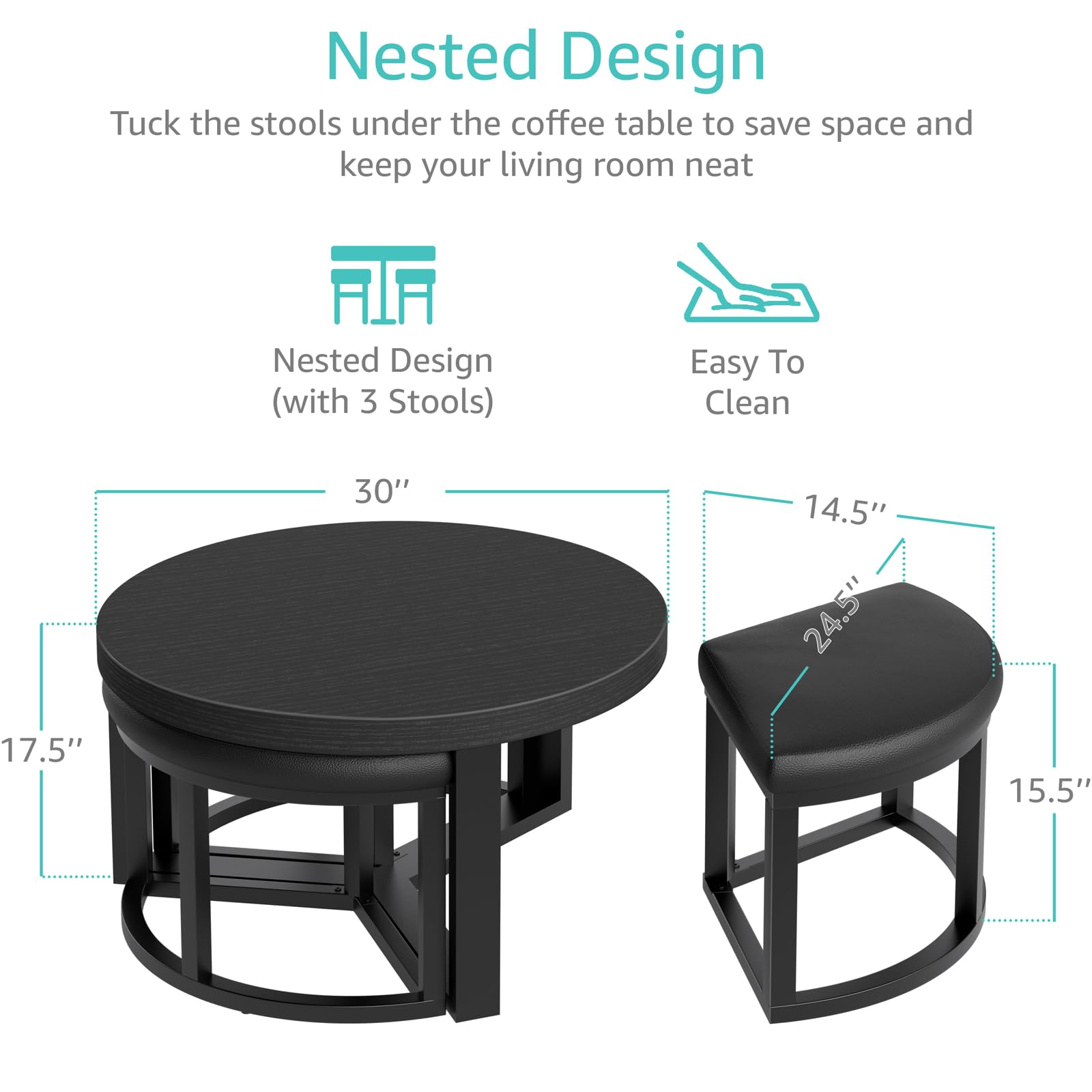 Round Coffee Table with Stools Underneath