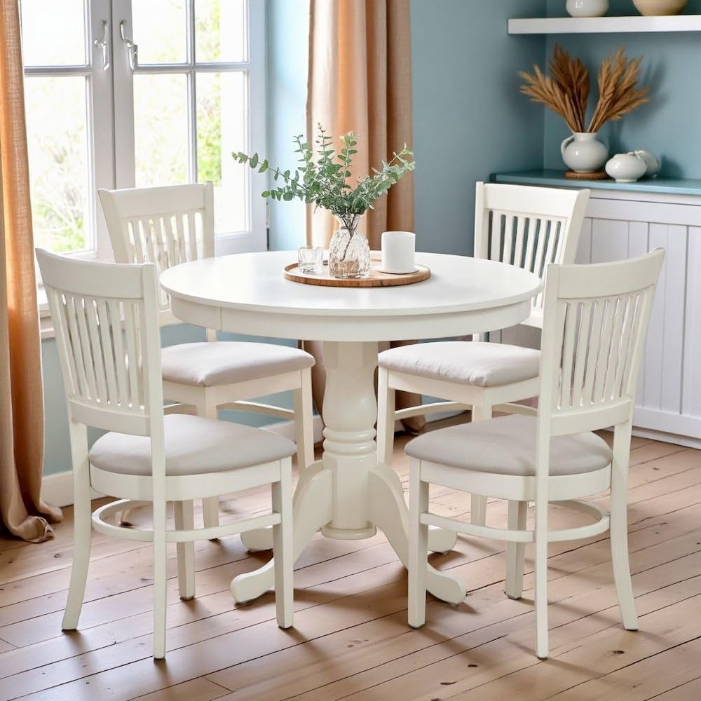 5-Piece Round Dining Set with Slatted Chairs
