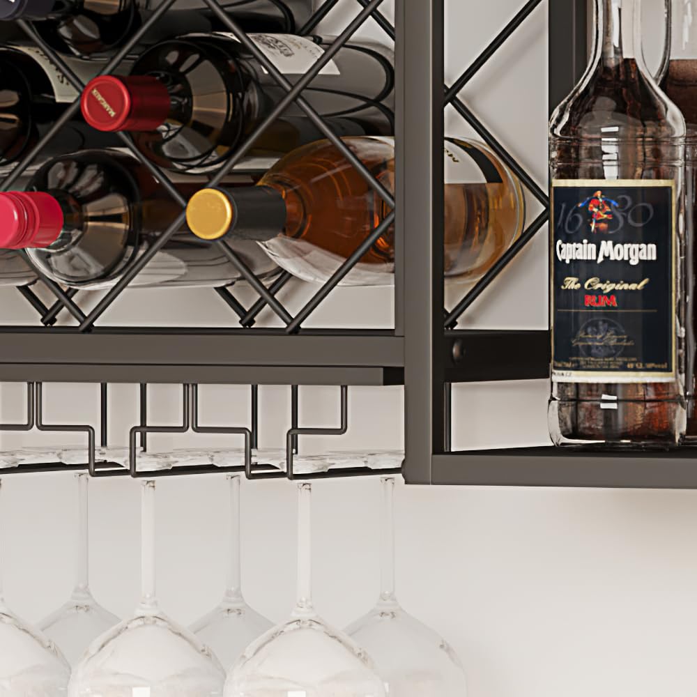 Industrial Wall-Mounted Wine Rack 23 Bottle Capacity