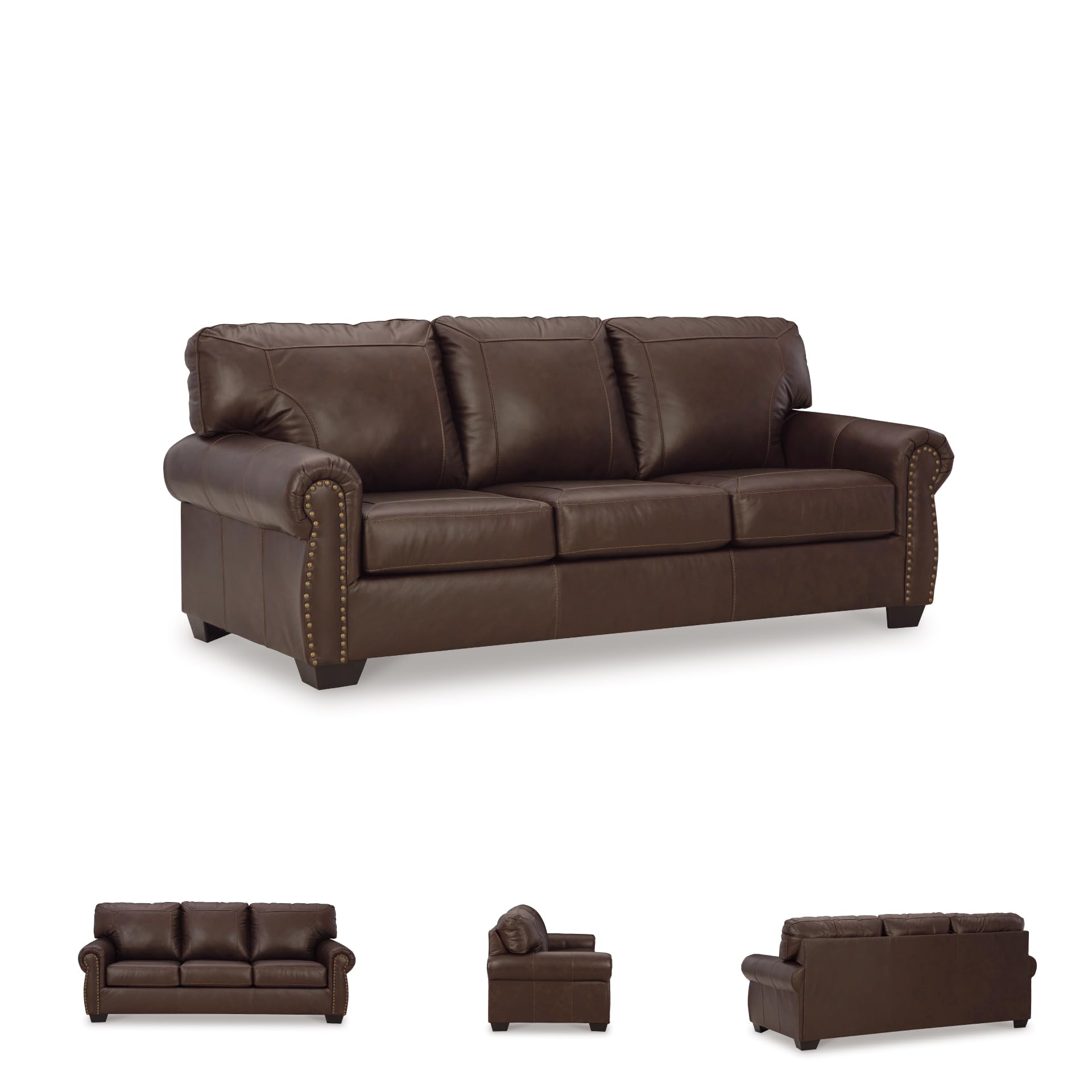 Classic Leather Sofa with Nailhead Trim