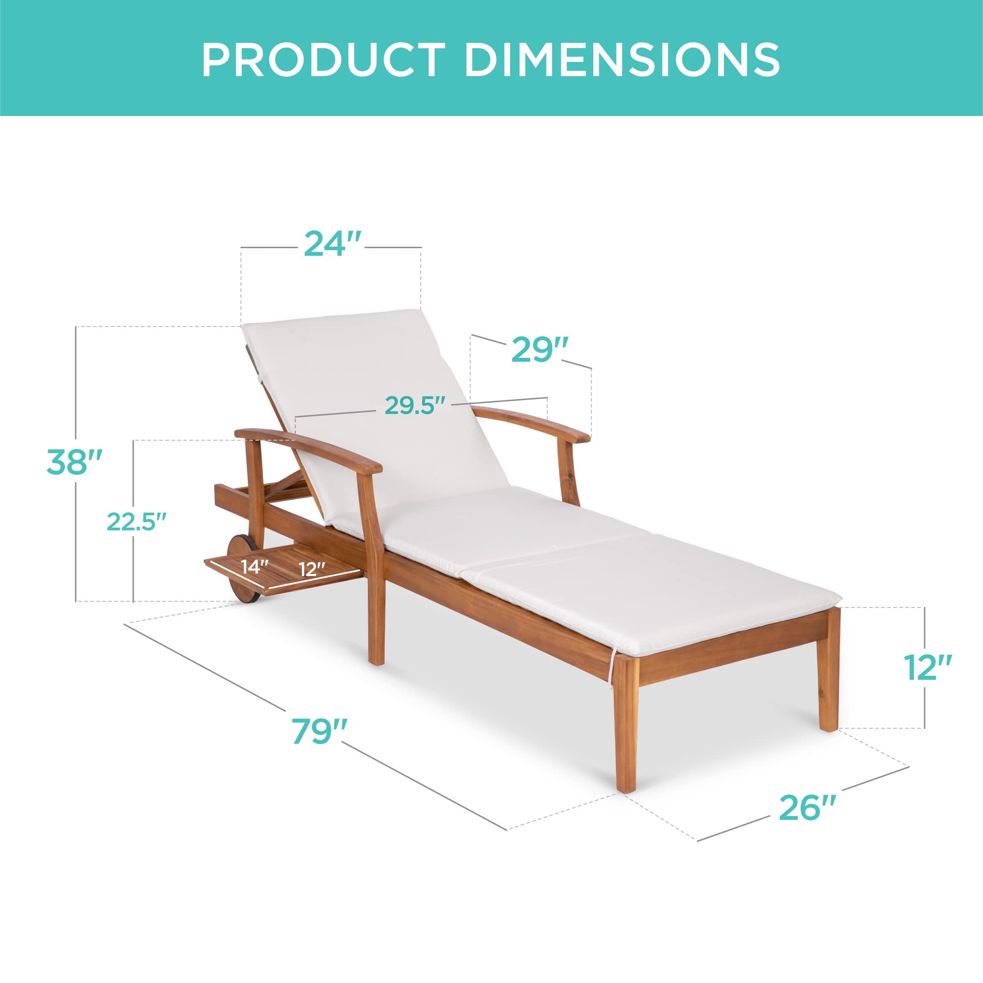 Acacia Wood Chaise Lounge Chair with Adjustable Backrest