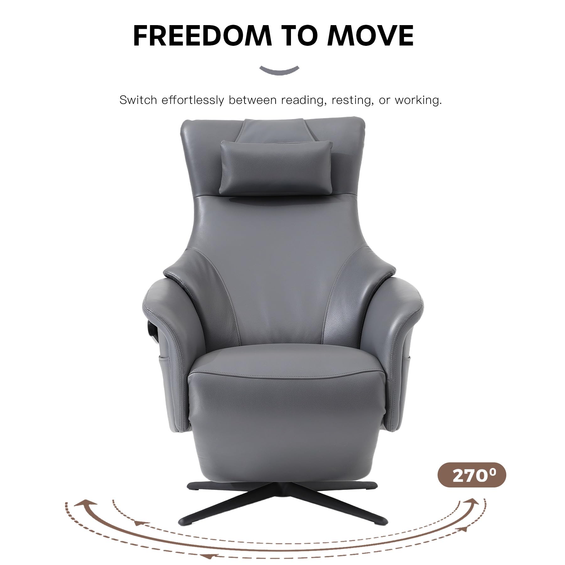 Genuine Leather Reclining Swivel Chair with Ottoman